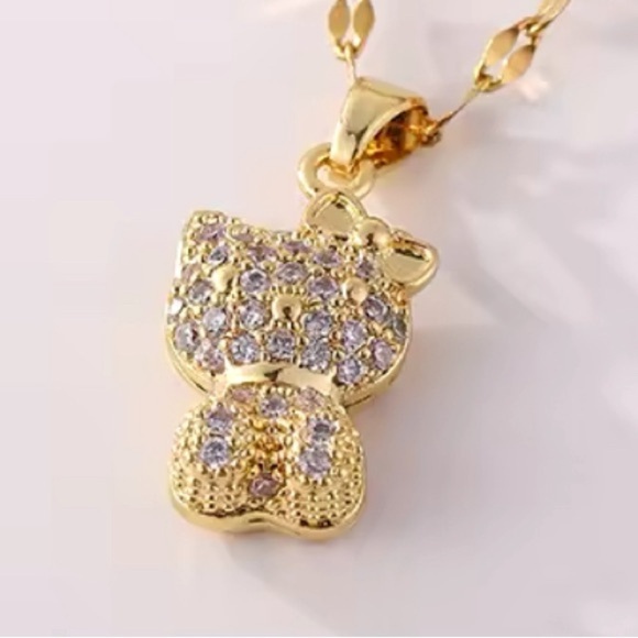18K Gold 3D Hello Kitty Pave Diamond Inlay Pendant Necklace Sanrio Kawaii Anime - Picture 5 of 9